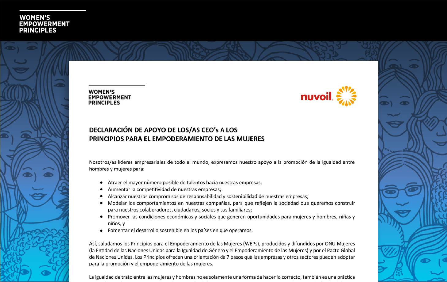 Nuvoil adheres to the United Nations Women's Empowerment Principles